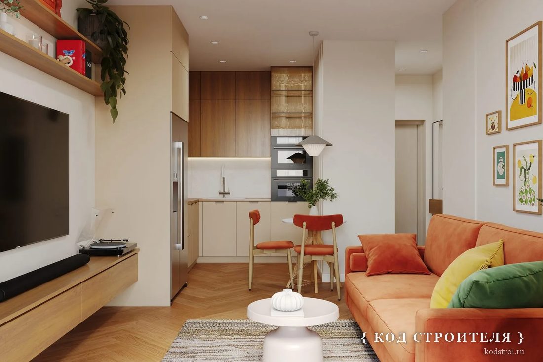 Квартира 60 м² — Кухня, визуализация из дизайн-проекта