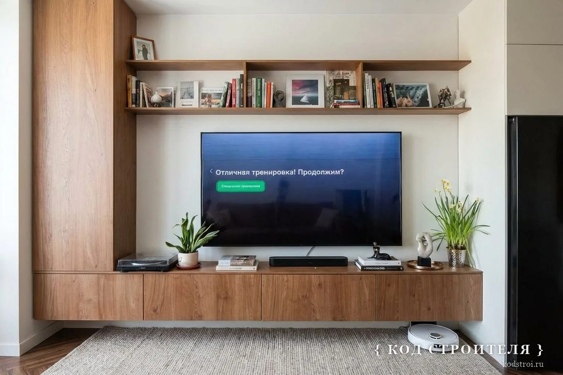 Квартира 60 м² — ТВ-зона, результат после ремонта