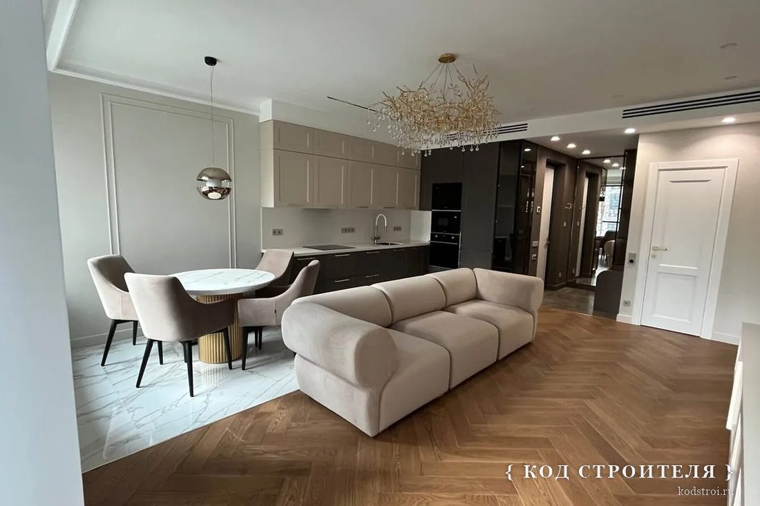 Квартира 90 м² — Гостиная, результат после ремонта