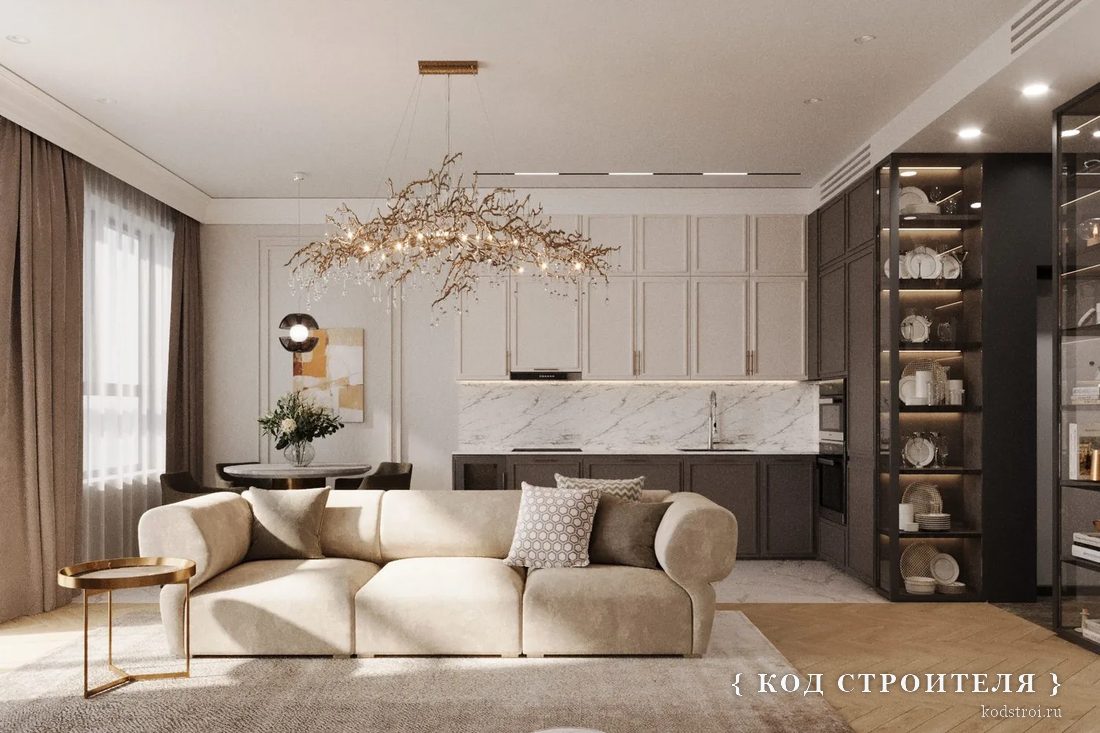 Квартира 90 м² — Гостиная, визуализация из дизайн-проекта